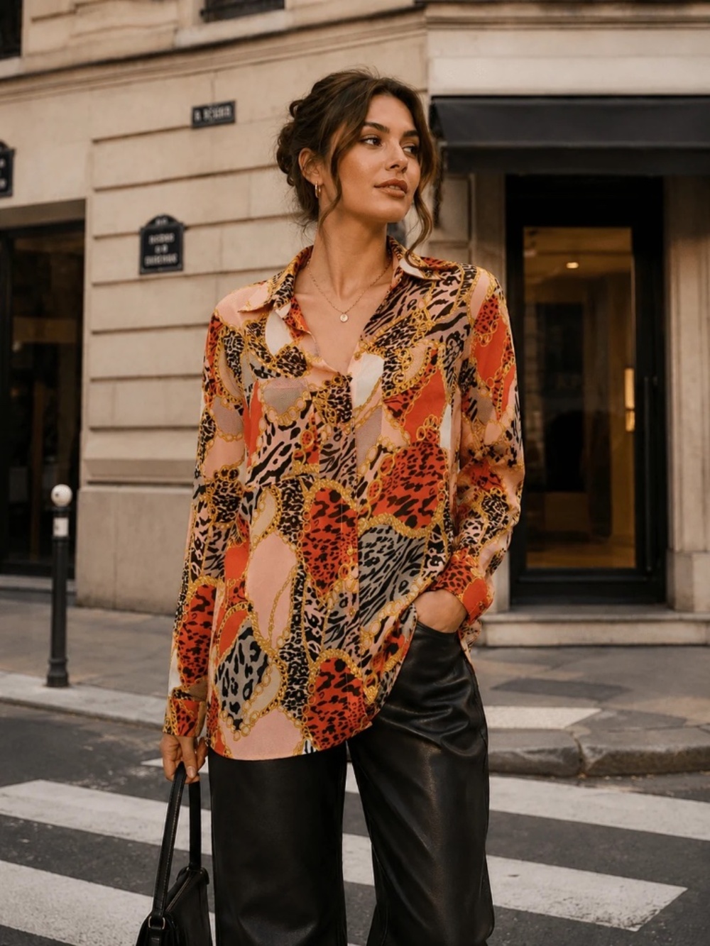 "FRESH OF L.A." WOMEN'S LONG SLEEVE BUTTON UP FRONT POCKET ANIMAL PRINT SHIRT